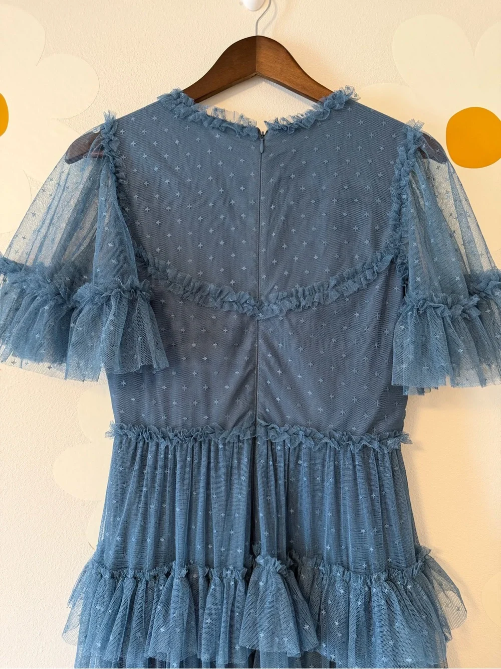 Ivy City Co Slate Blue Whimsical Ruffled Tulle Midi Formal Dress - Picture 8 of 14